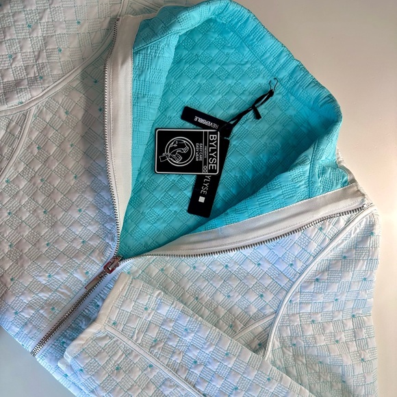 Bylyse Reversible Turquoise/White Quilted Jacket - Picture 6 of 9